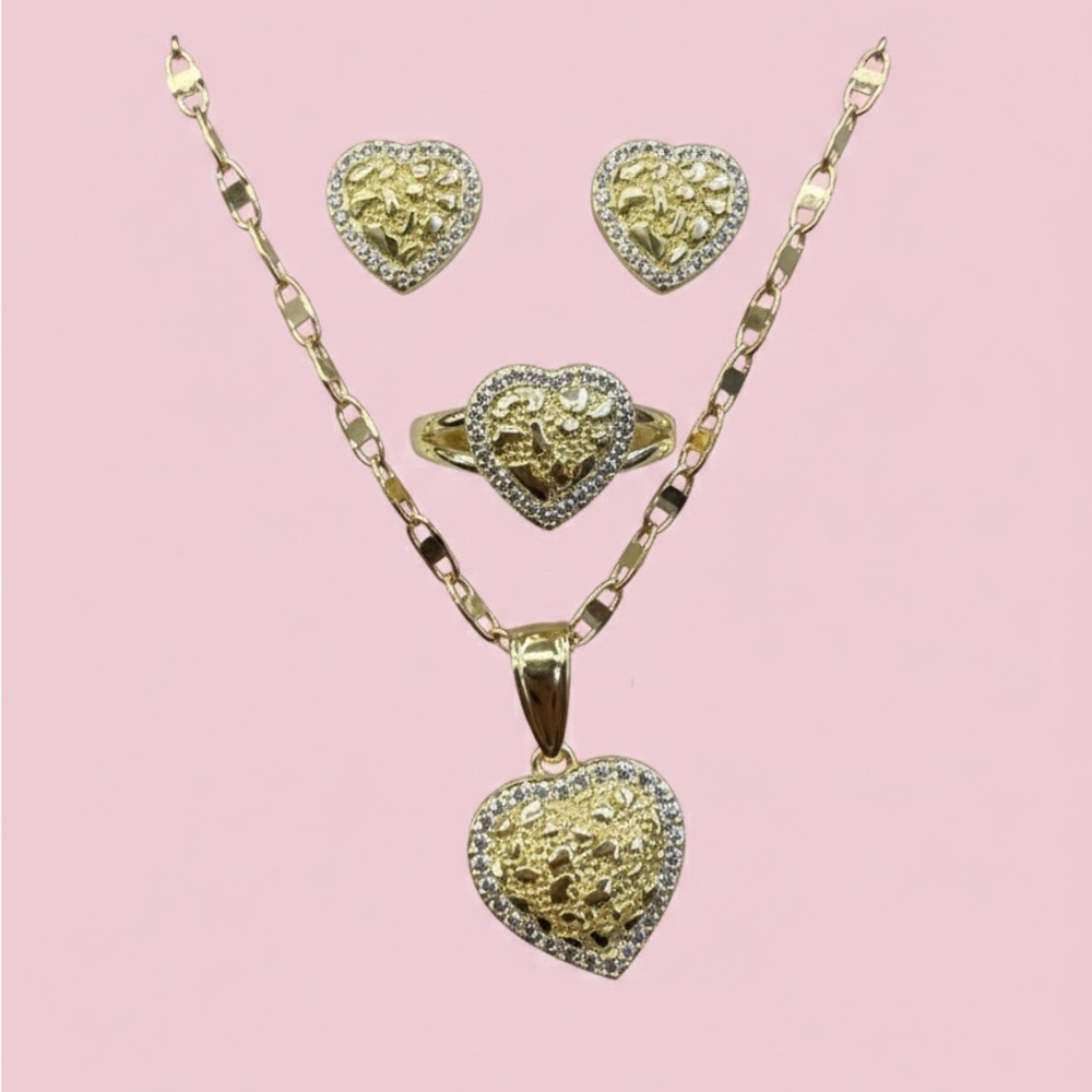 Gold Nugget Heart Jewelry Set